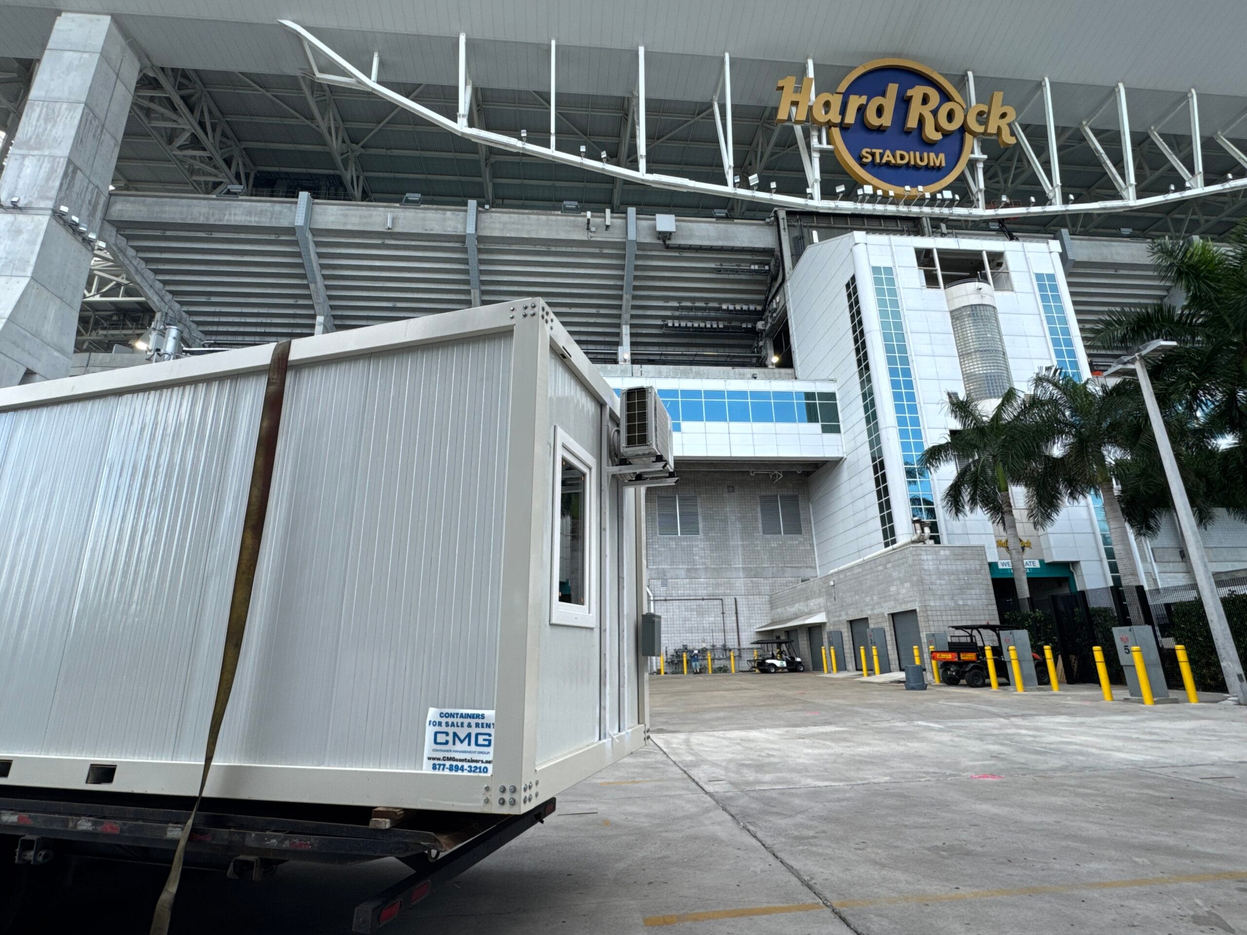 Modular container photo in front of Hard Rock stadium